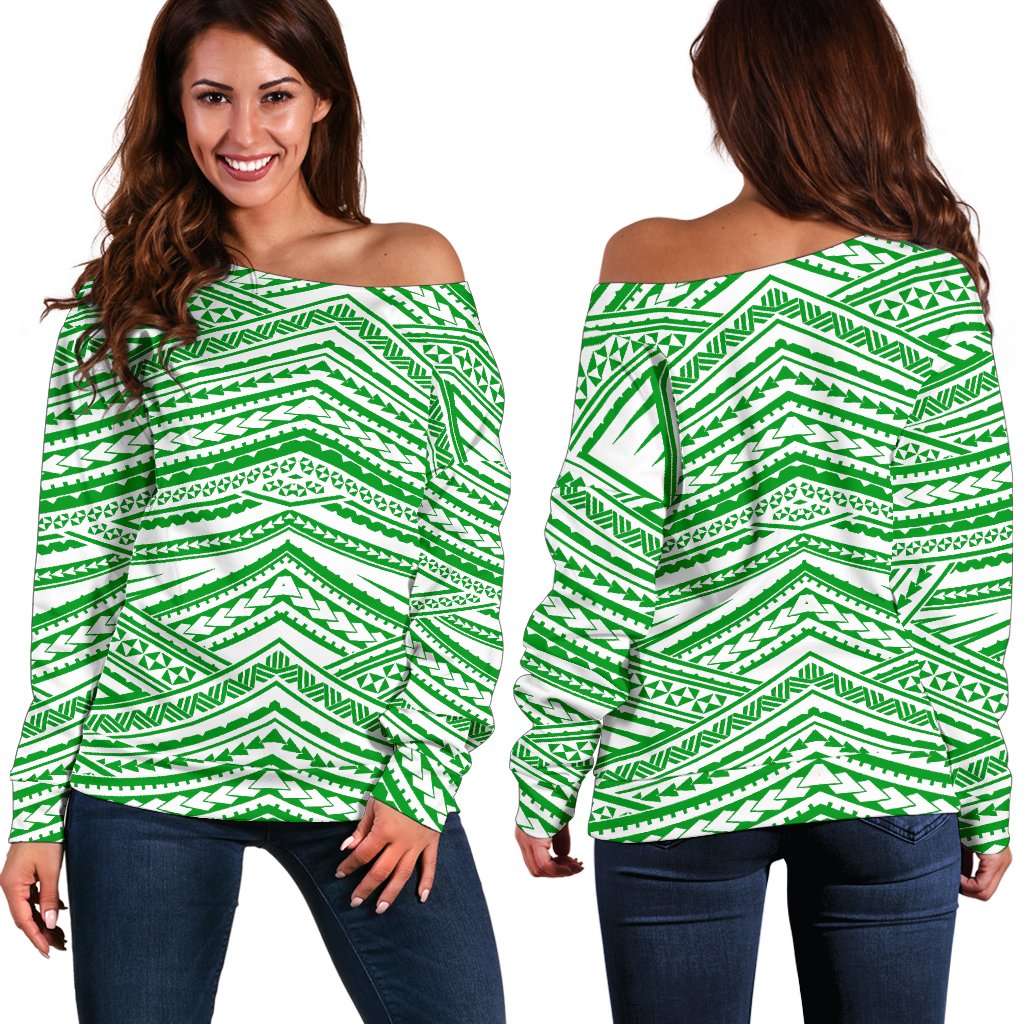 Polynesian Women's Off Shoulder Sweater 07 Green - Polynesian Pride