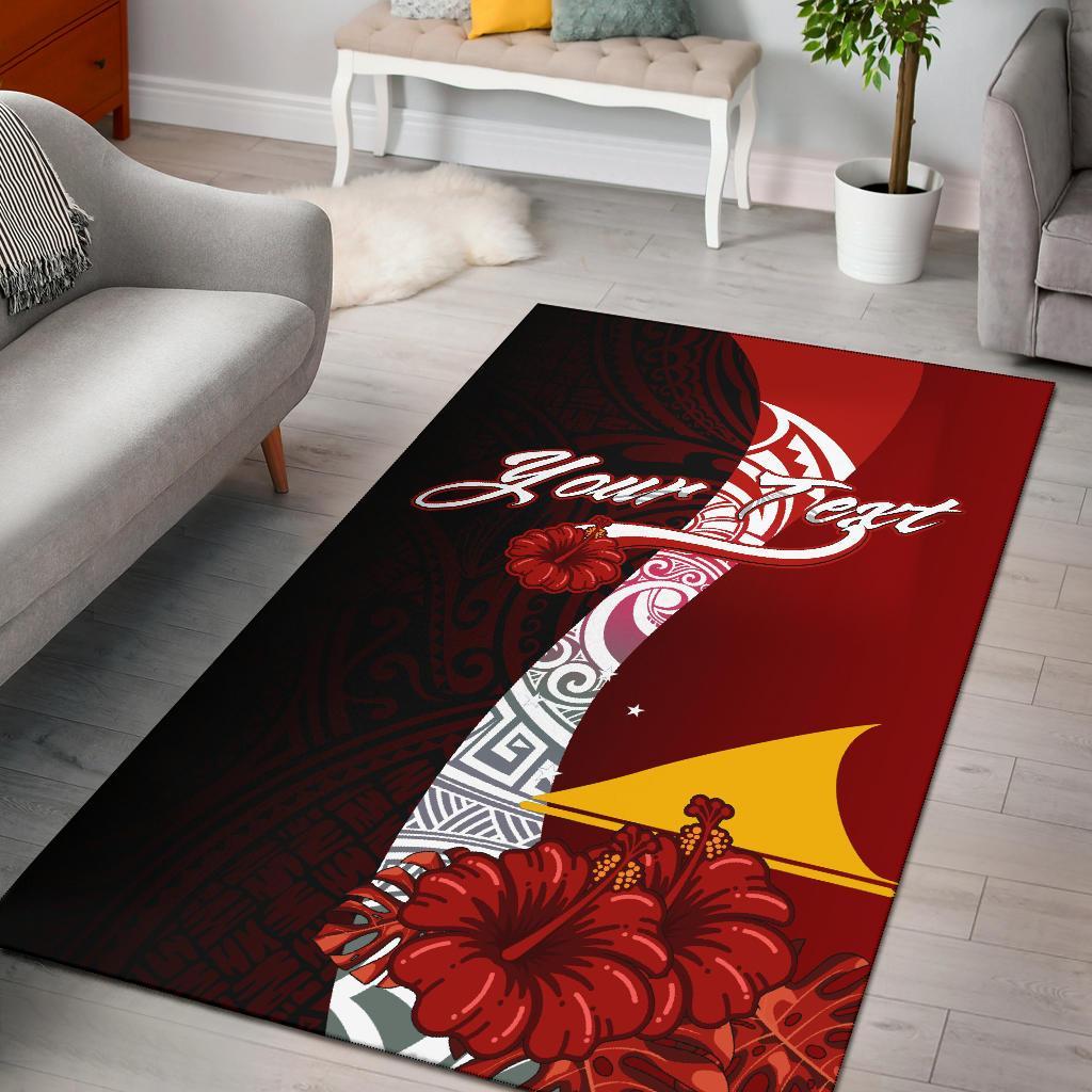 Tokelau Polynesian Custom Personalised Area Rug - Coat Of Arm With Hibiscus Red - Polynesian Pride