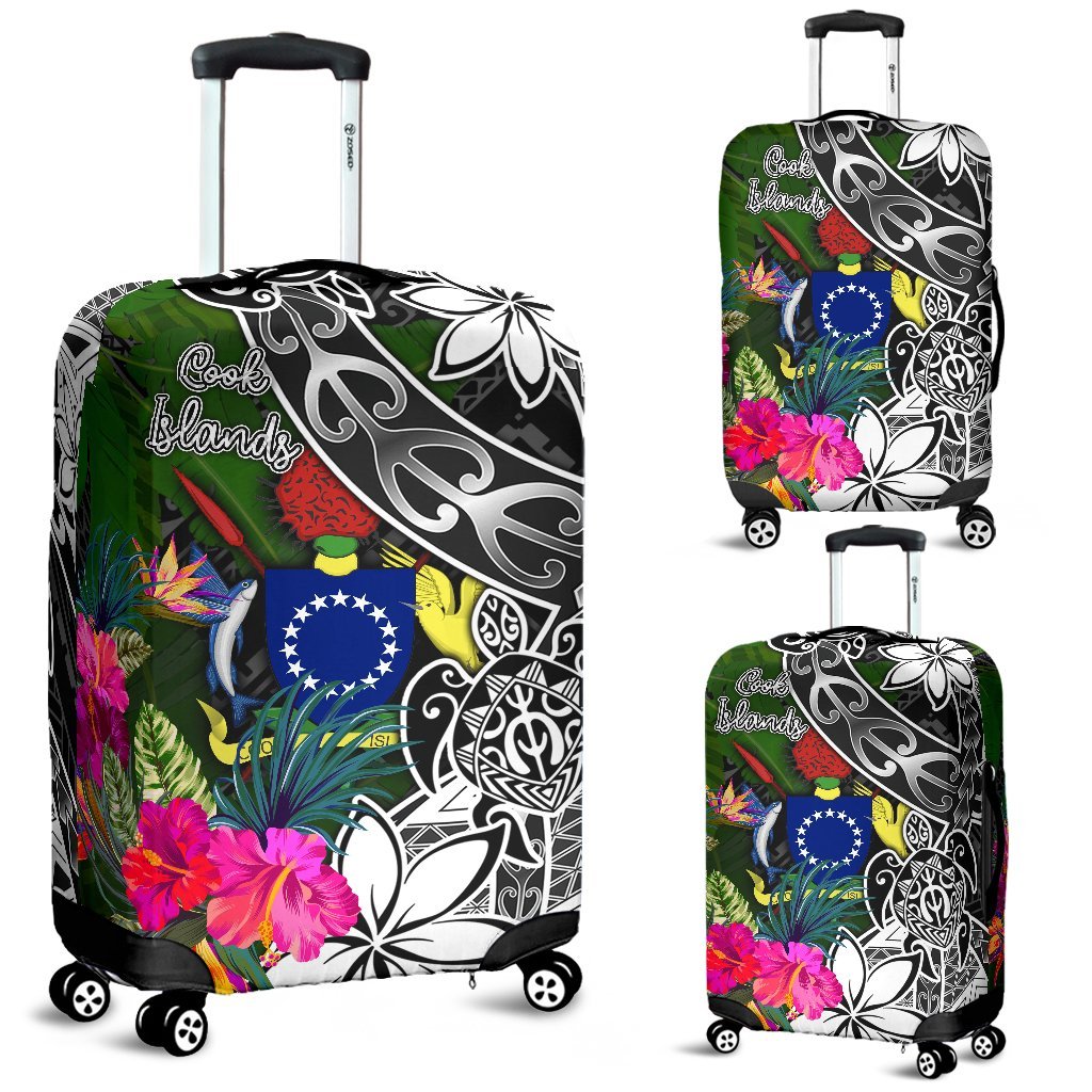 Cook Islands Luggage Covers - Turtle Plumeria Banana Leaf Black - Polynesian Pride