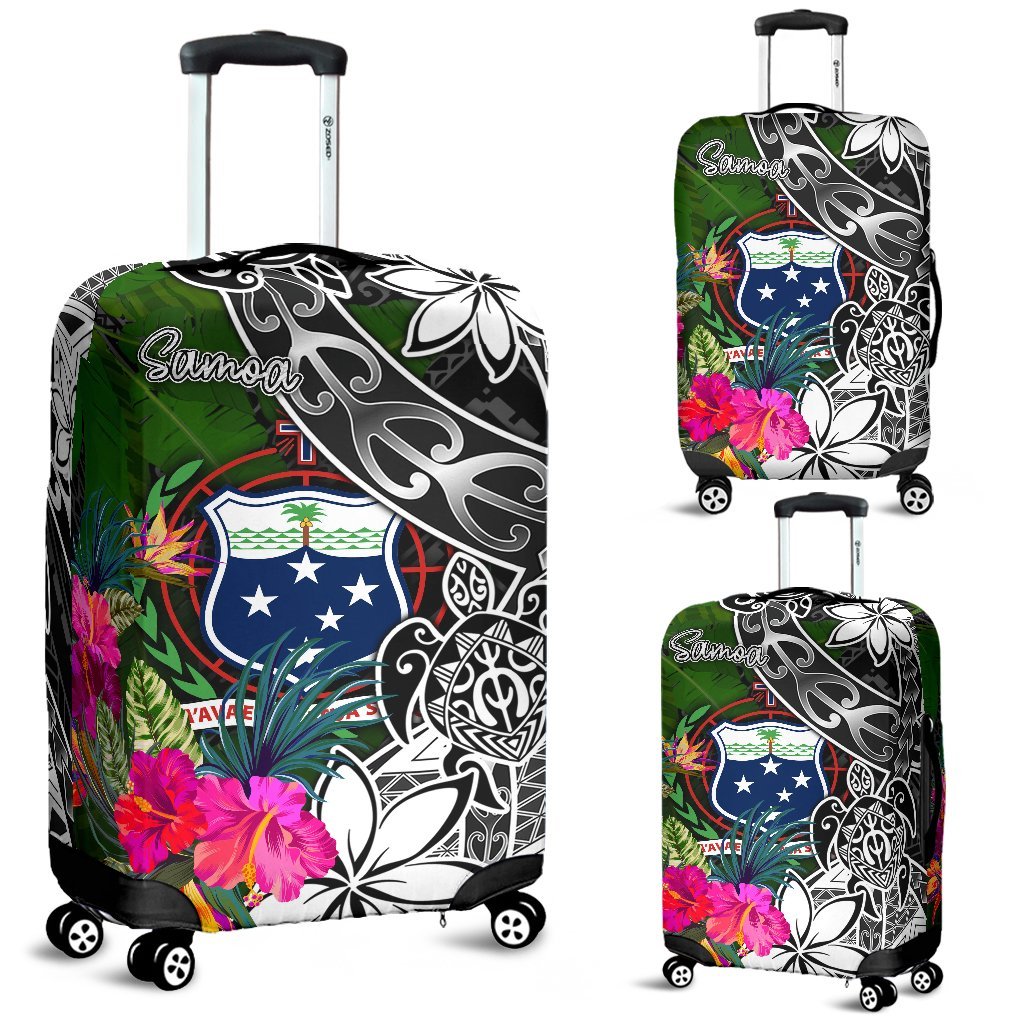 Samoa Luggage Covers - Turtle Plumeria Banana Leaf Black - Polynesian Pride