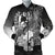 Tonga Men's Bomber Jacket - Humpback Whale with Tropical Flowers (White) Black - Polynesian Pride