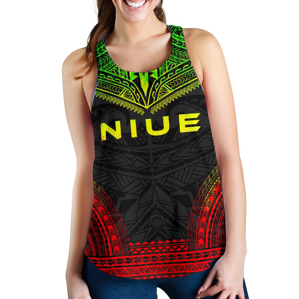 Niue Women's Racerback Tank - Polynesian Chief Reggae Version Art - Polynesian Pride