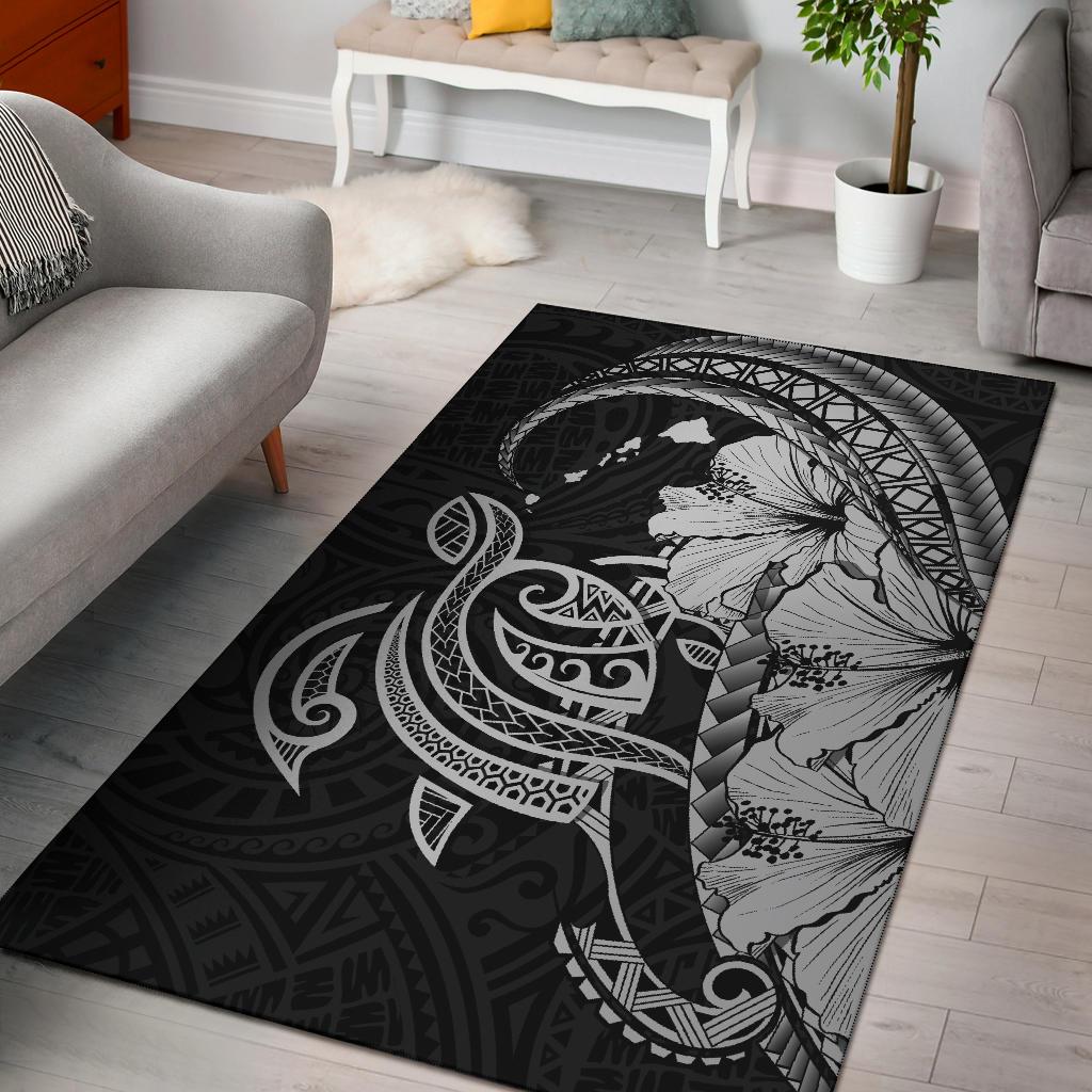 Hawaii Turtle Map Polynesian Area Rug Safety AH Rug Gray - Polynesian Pride
