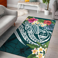 Guam Polynesian Area Rug - Summer Plumeria (Turquoise) Turquoise - Polynesian Pride