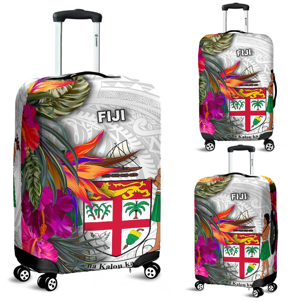 Fiji Polynesian Luggage Covers - Hibiscus White Pattern White - Polynesian Pride