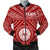 Tahiti Men's Bomber Jacket - Tahiti Seal In Polynesian Tattoo Style (Red) Red - Polynesian Pride