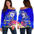 Hawaii Polynesian Women's Off Shoulder Sweater - Hawaii Seal With Turtle Plumeria (Blue) Blue - Polynesian Pride