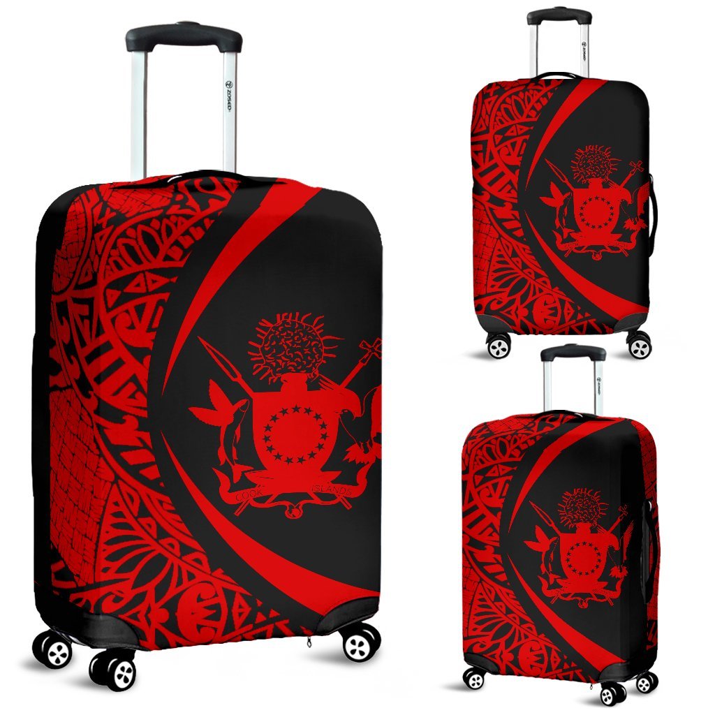 Cook Islands Polynesian Luggage Cover - Circle Style 06 Black - Polynesian Pride