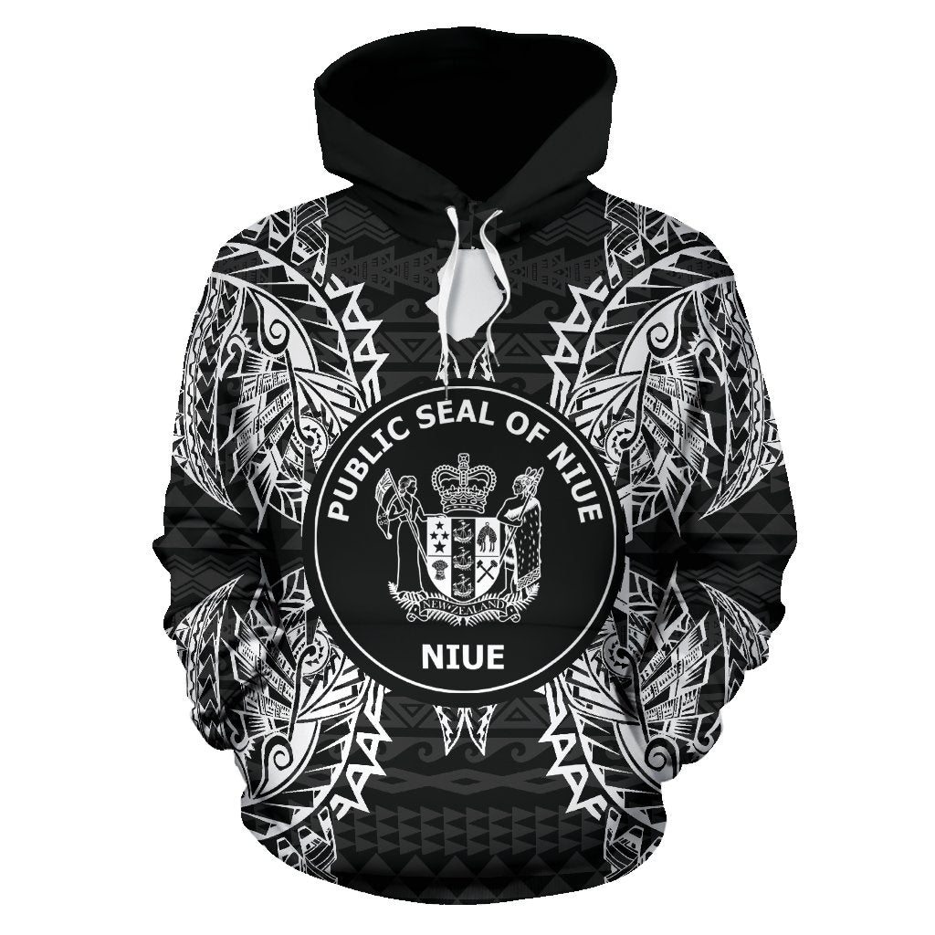 Niue Polynesian ll Over Hoodie Map Black - Polynesian Pride