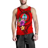 Guam Polynesian Custom Personalised Men's Tank Top - Floral With Seal Red - Polynesian Pride