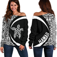 Hawaii Turtle Polynesian Women's Off Shoulder Sweater - Circle Style - AH - Whitle White - Polynesian Pride