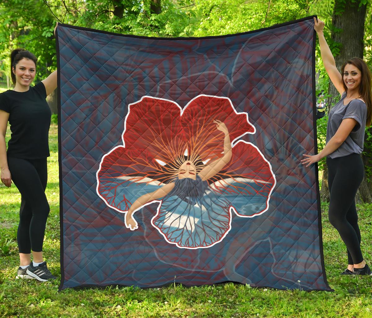 Hula Dance Hibiscus Premium Quilt Blue - Polynesian Pride