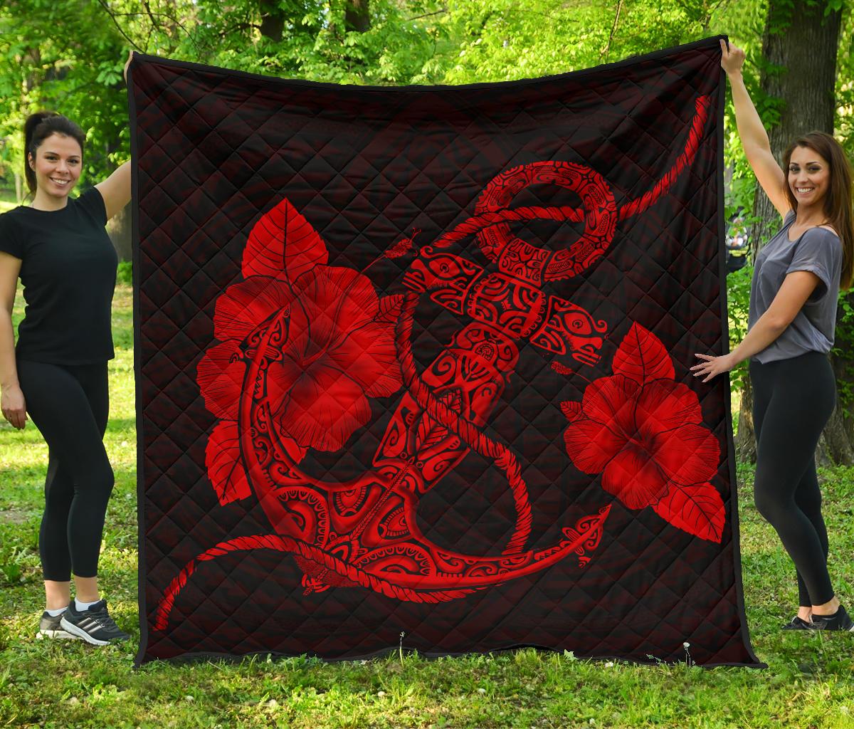 Anchor Red Poly Tribal Premium Quilt Red - Polynesian Pride