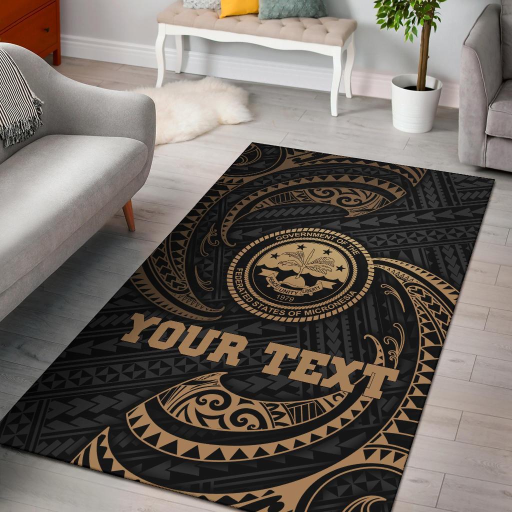 Federated States Of Micronesia Custom Personalised Area Rug - Gold Tribal Wave Gold - Polynesian Pride