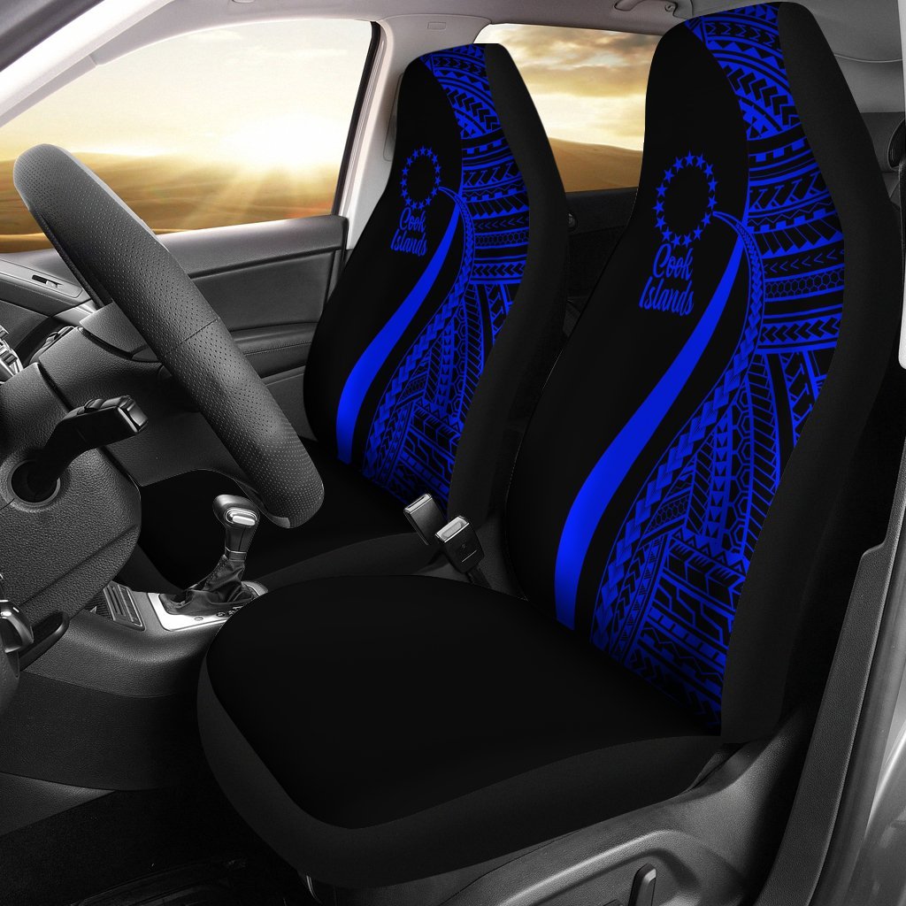 Cook Islands Car Seat Covers - Blue Polynesian Tentacle Tribal Pattern Universal Fit Blue - Polynesian Pride