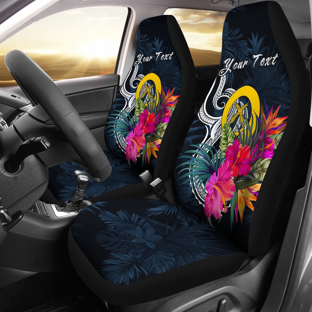 Vanuatu Polynesian Custom Personalised Car Seat Covers - Tropical Flower Universal Fit Blue - Polynesian Pride