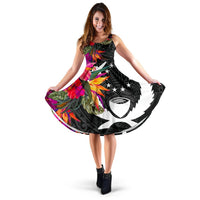 Pohnpei Midi Dress - Hibiscus Micronesian Pattern Women Black - Polynesian Pride