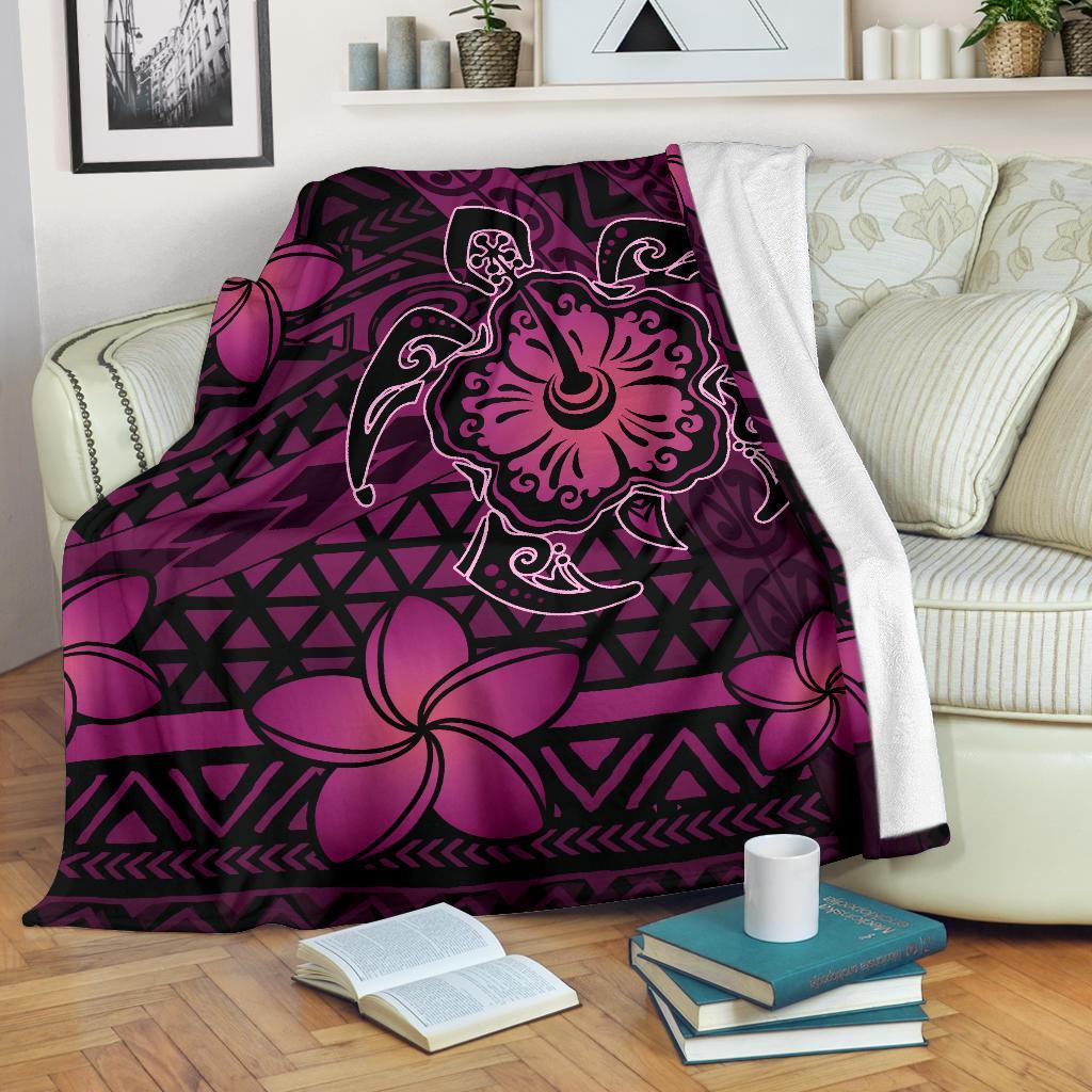 Hawaii Mix Polynesian Turtle Plumeria Premium Blanket - AH - Nick Style - Pink White - Polynesian Pride