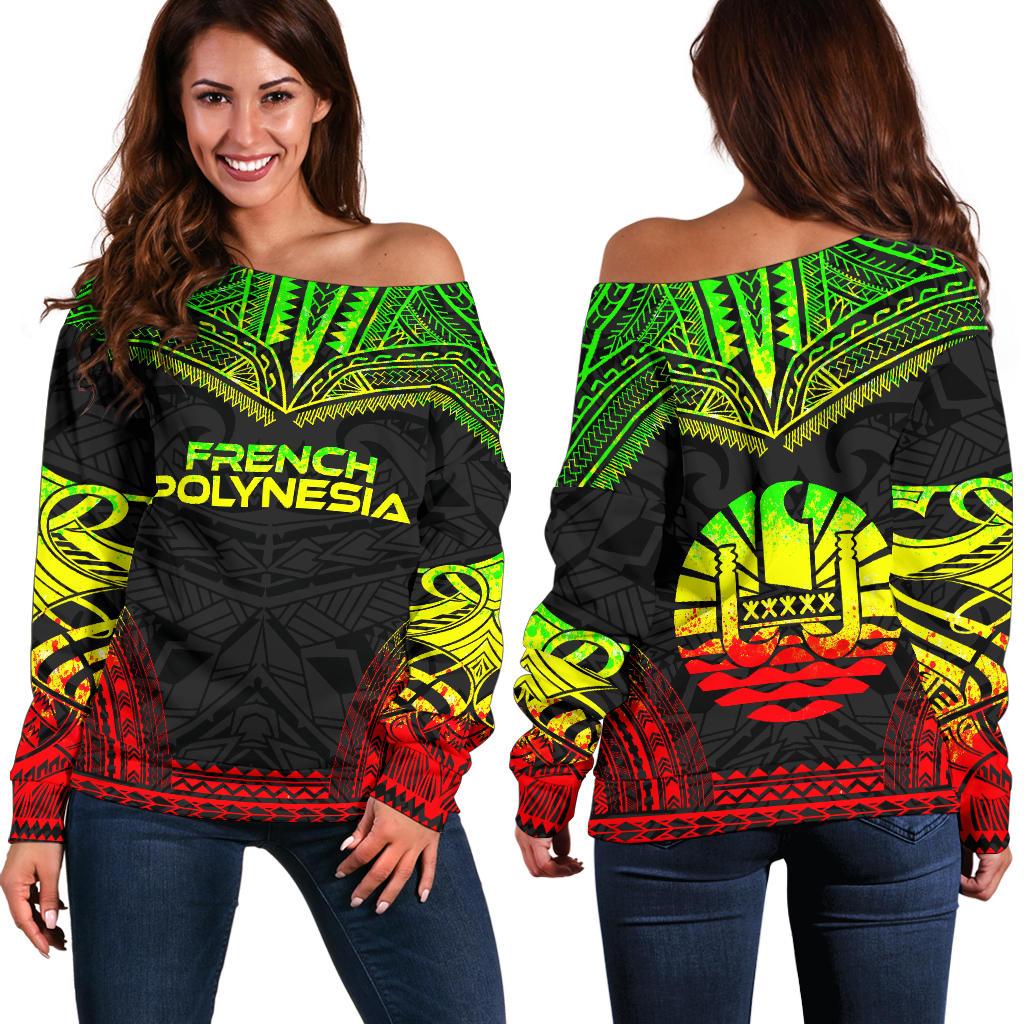 French Polynesia Polynesian Chief Women's Off Shoulder Sweater - Reggae Version Art - Polynesian Pride