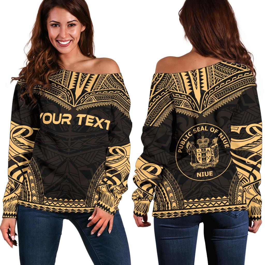 Niue Polynesian Chief Custom Personalised Women's Off Shoulder Sweater - Gold Version Gold - Polynesian Pride