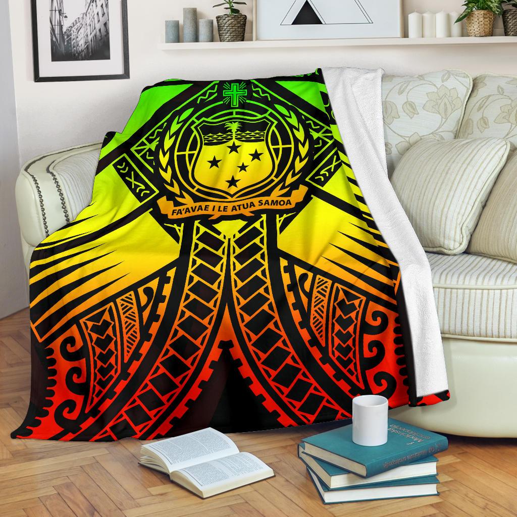 Samoa Polynesian Premium Blanket - Samoa Reggae Seal with Polynesian Tattoo White - Polynesian Pride