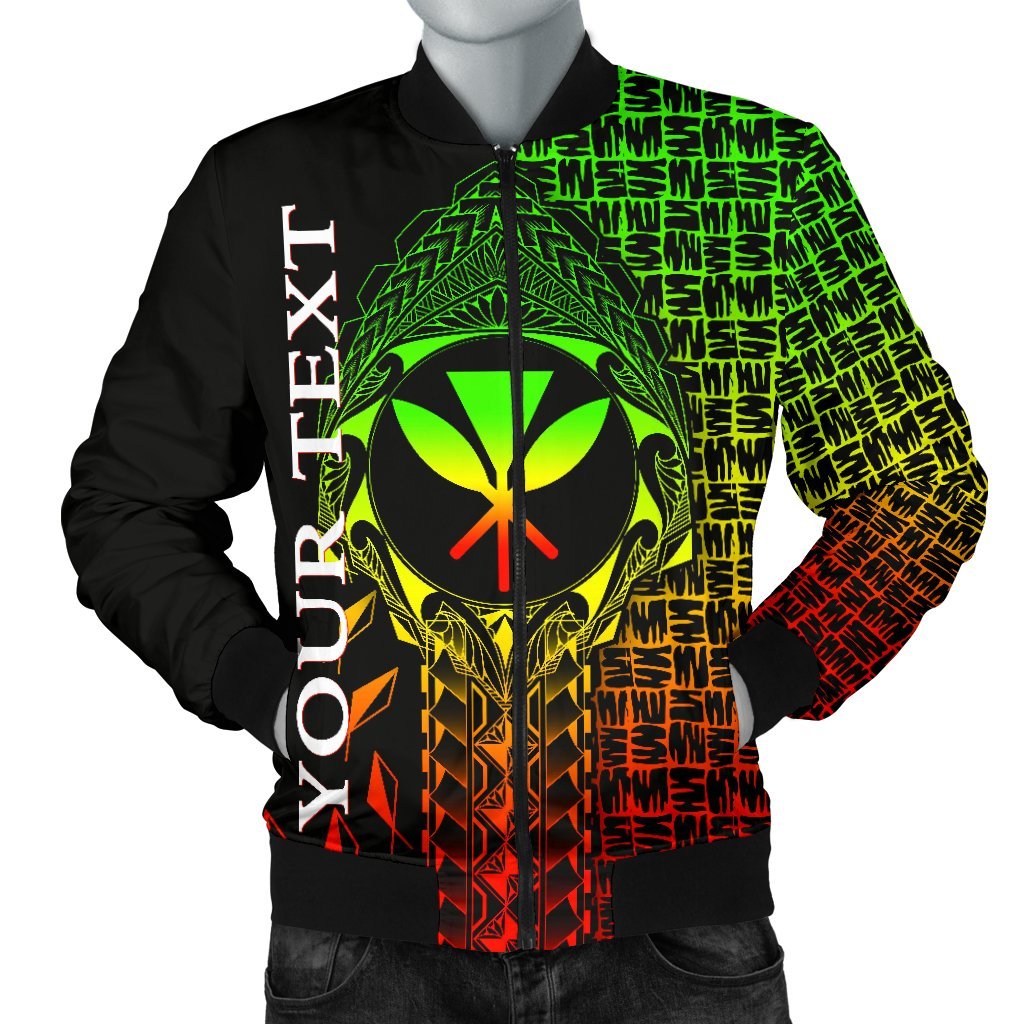 Hawaii Custom Personalised Men's Bomber Jacket - Kanaka Maoli Rocket Style (Reggae) Black - Polynesian Pride