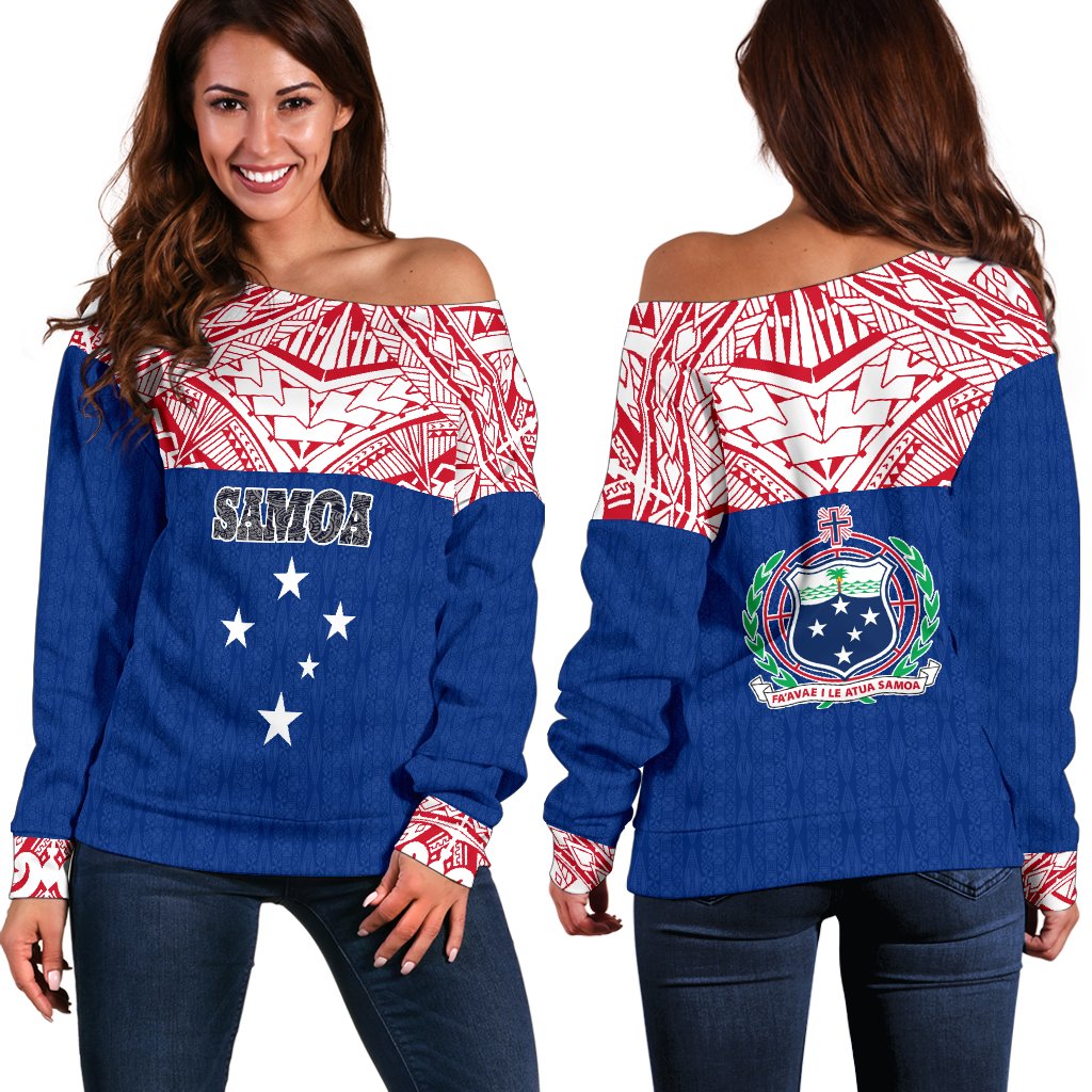 Samoa Women's Off Shoulder Sweater - Polynesian Design Black - Polynesian Pride