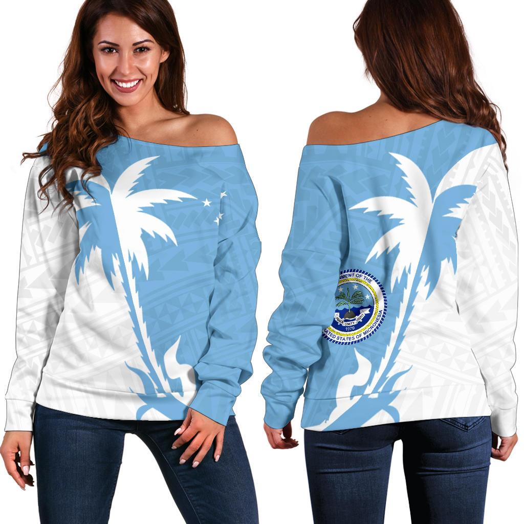 Federated States of Micronesia Coconut Tree Off Shoulder Sweater K4 Blue - Polynesian Pride