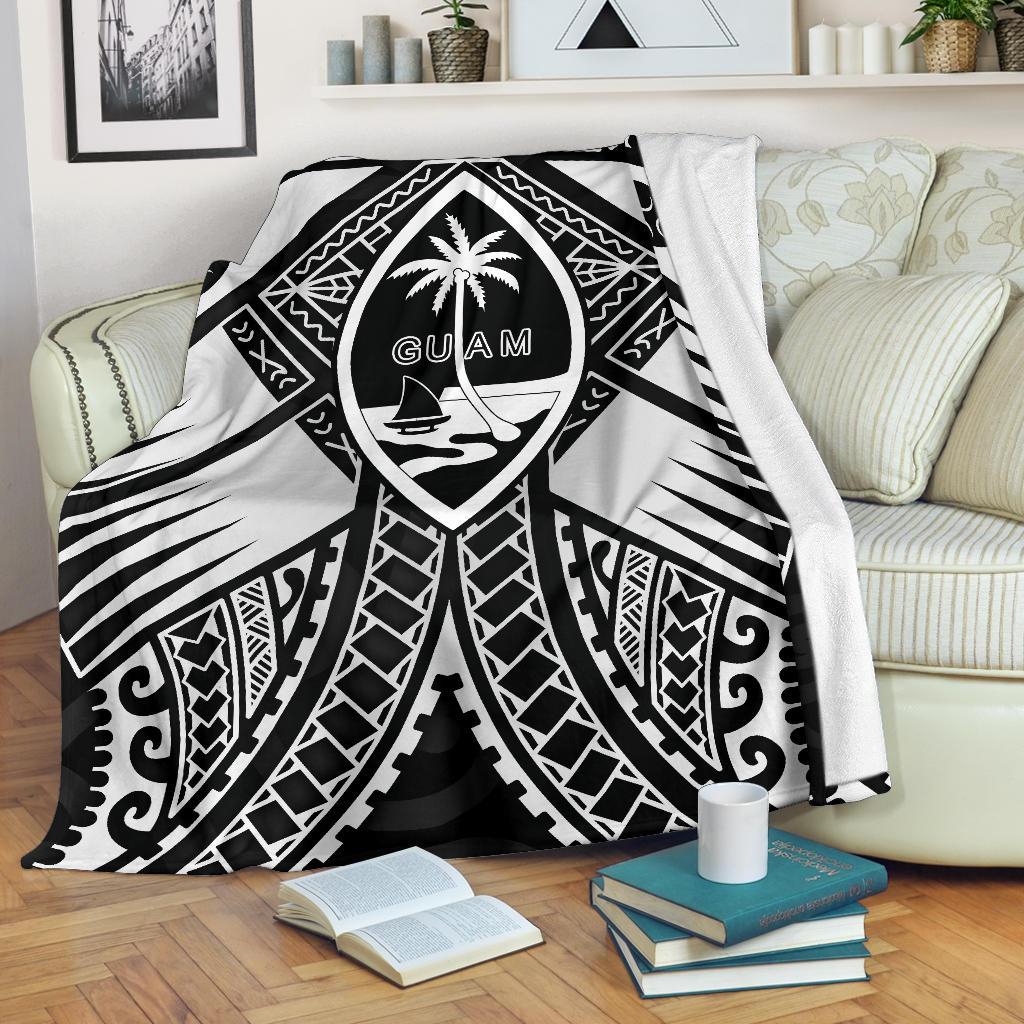 Guam Polynesian Premium Blanket - Guam White Seal with Polynesian Tattoo Ver 01 White - Polynesian Pride