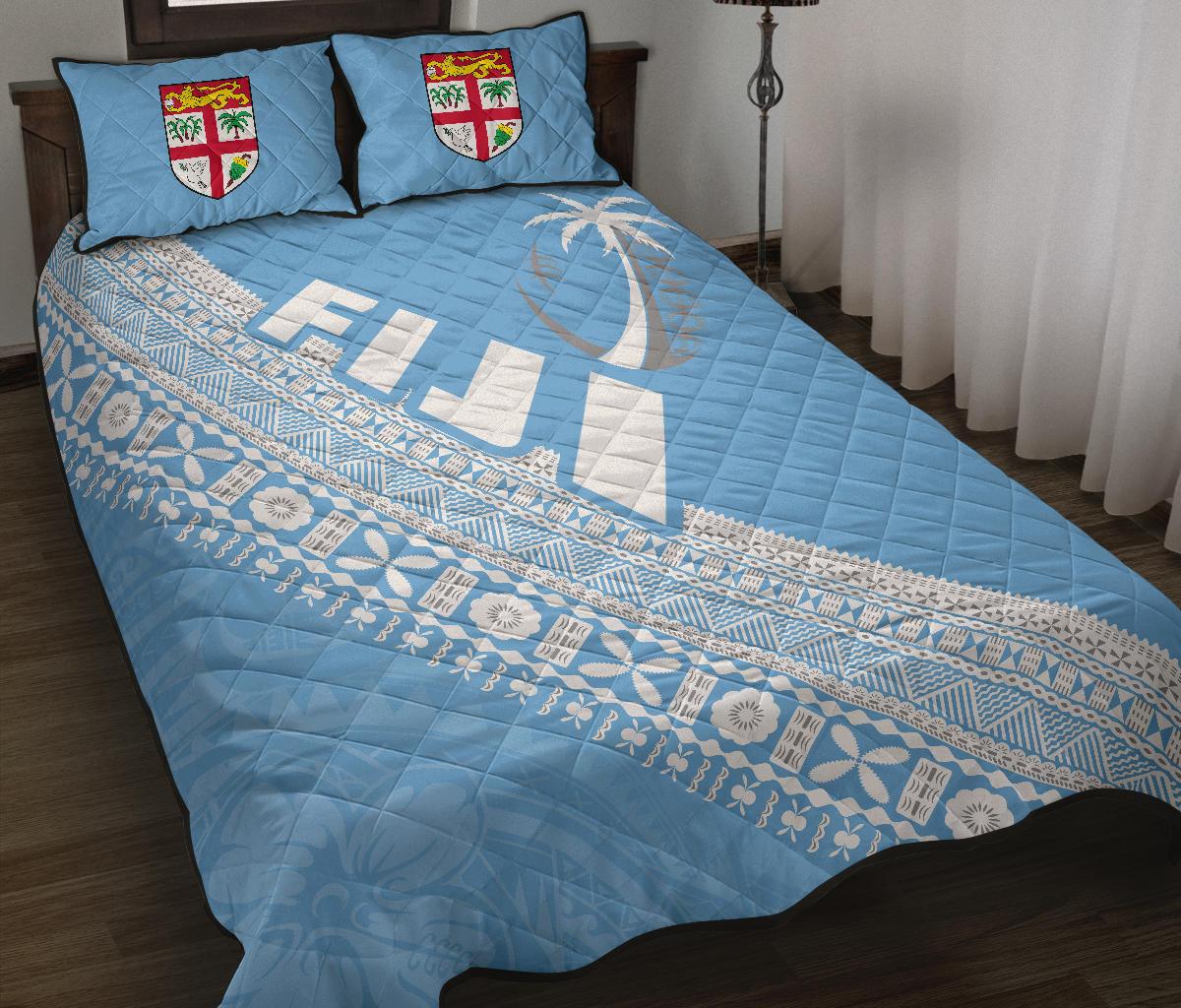 Fiji Tapa Rugby Quilt Bed Set Version Style You Win - Blue Blue - Polynesian Pride