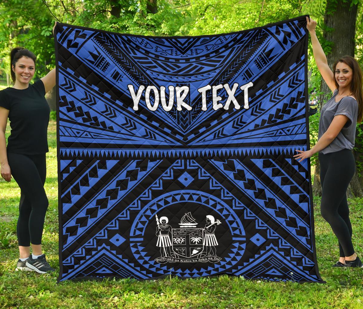 Fiji Personalised Premium Quilt - Fiji Seal With Polynesian Tattoo Style ( Blue) - Polynesian Pride