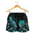 American Samoa Polynesian Women's Shorts - Turtle With Blooming Hibiscus Turquoise - Polynesian Pride