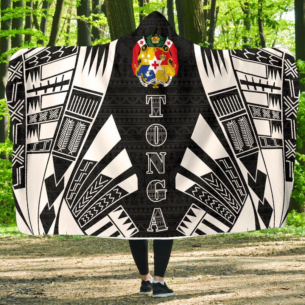 Tonga Hooded Blanket - Polynesian Tattoo Black Hooded Blanket Black - Polynesian Pride