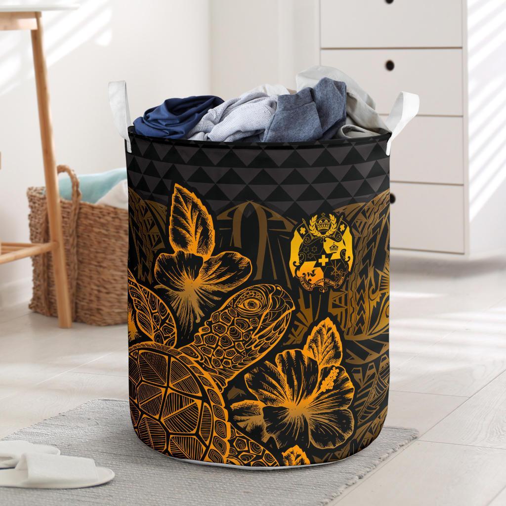 Tonga Laundry Basket - Polynesian Turtle Hibiscus Gold Laundry Basket One Size Gold - Polynesian Pride