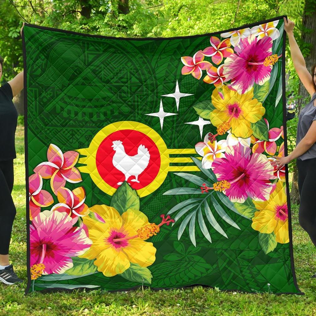 American Samoa Premium Quilt - Manu'atele Hibiscus Flag Green - Polynesian Pride