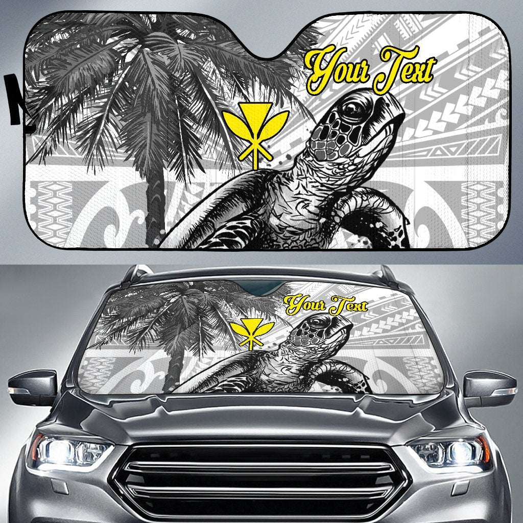 Hawaii Custom Personalised Auto Sun Shade - Turtle Palm Tree White Auto Sun Shade Universal Fit White - Polynesian Pride