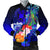 Tonga Men's Bomber Jacket - Humpback Whale with Tropical Flowers (Blue) Blue - Polynesian Pride