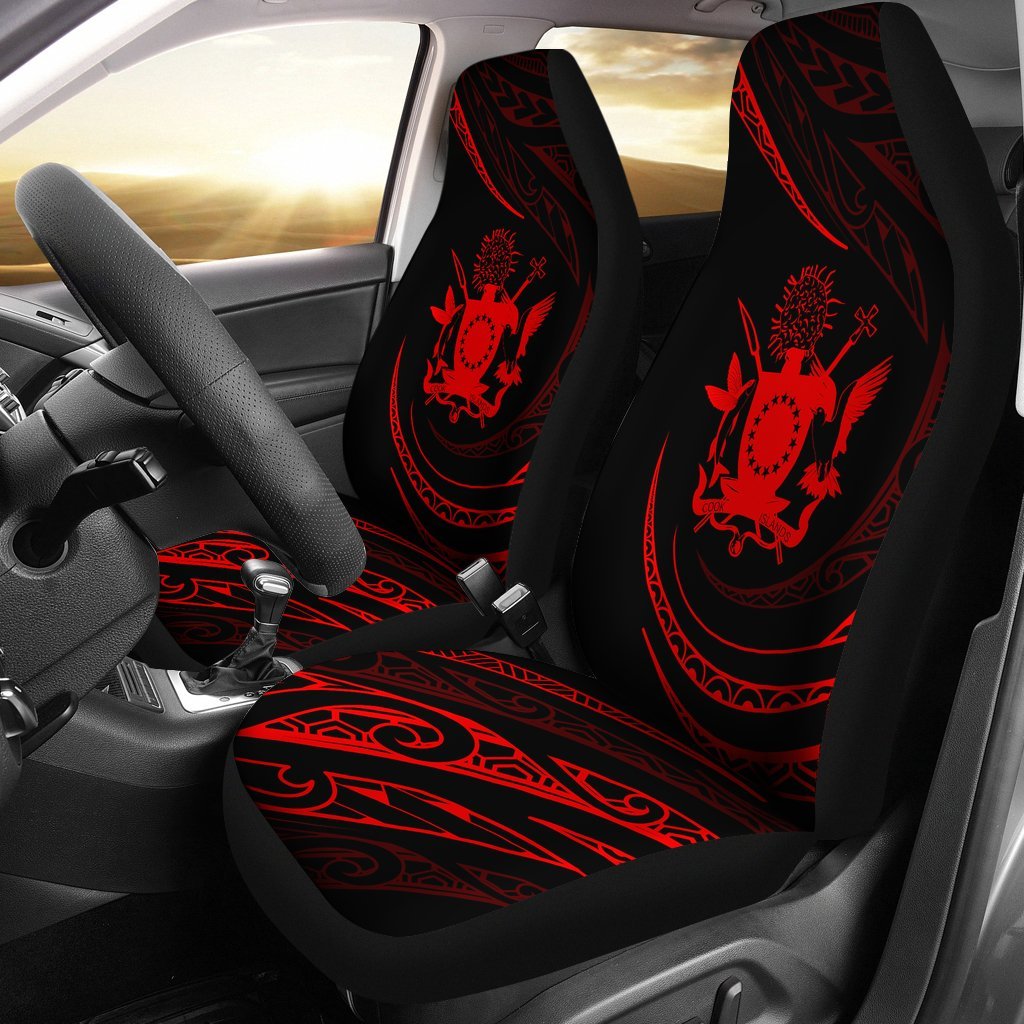 Cook Islands Car Seat Covers - Red - Frida Style Universal Fit Black - Polynesian Pride