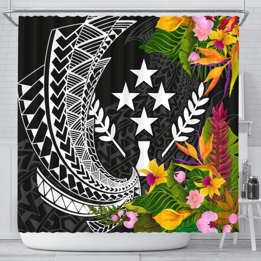 Kosrae State Shower Curtains - Seal Spiral Polynesian Patterns 177 x 172 (cm) Black - Polynesian Pride