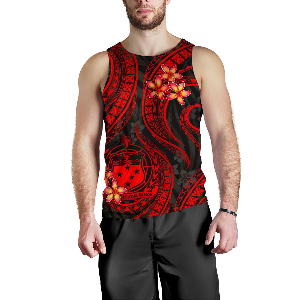 Samoa Polynesian Men Tank Top - Red Plumeria - Polynesian Pride