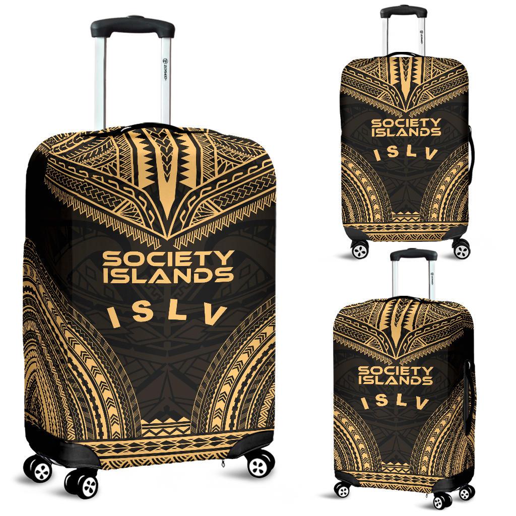 Society Islands Polynesian Chief Luggage Cover - Gold Version Gold - Polynesian Pride