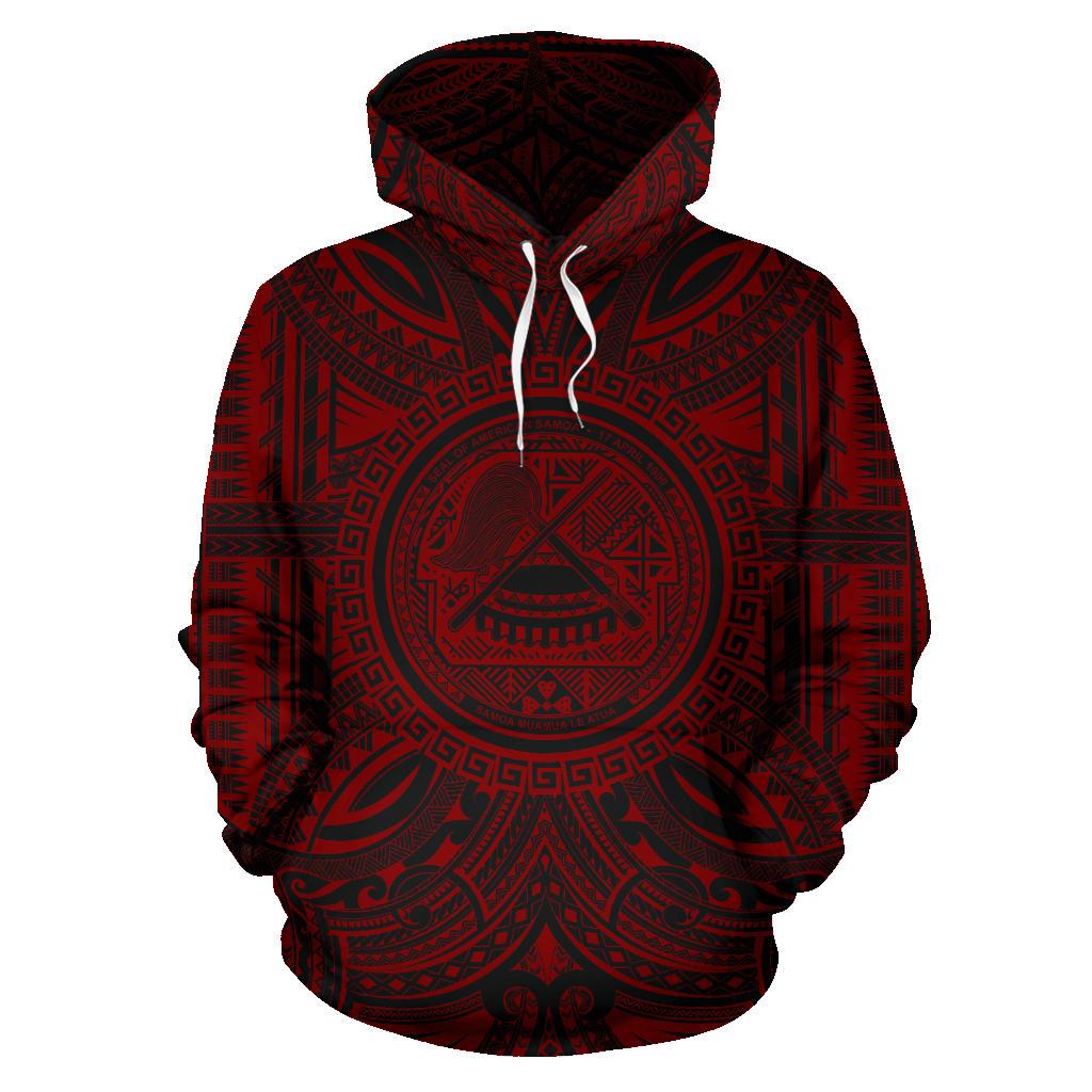 American Samoa ll Over Hoodie merican Samoa Coat of rms Polynesian Red Black Unisex Red - Polynesian Pride