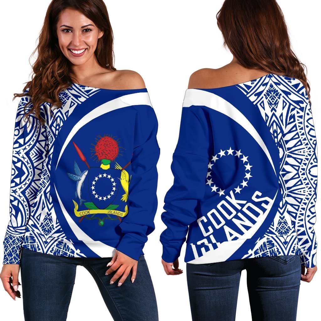 Cook Islands Women's Off Shoulder Sweater - Circle Style 07 Red - Polynesian Pride