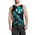 Wallis and Futuna Polynesian Men Tank Top - Turtle With Blooming Hibiscus Tuquoise - Polynesian Pride