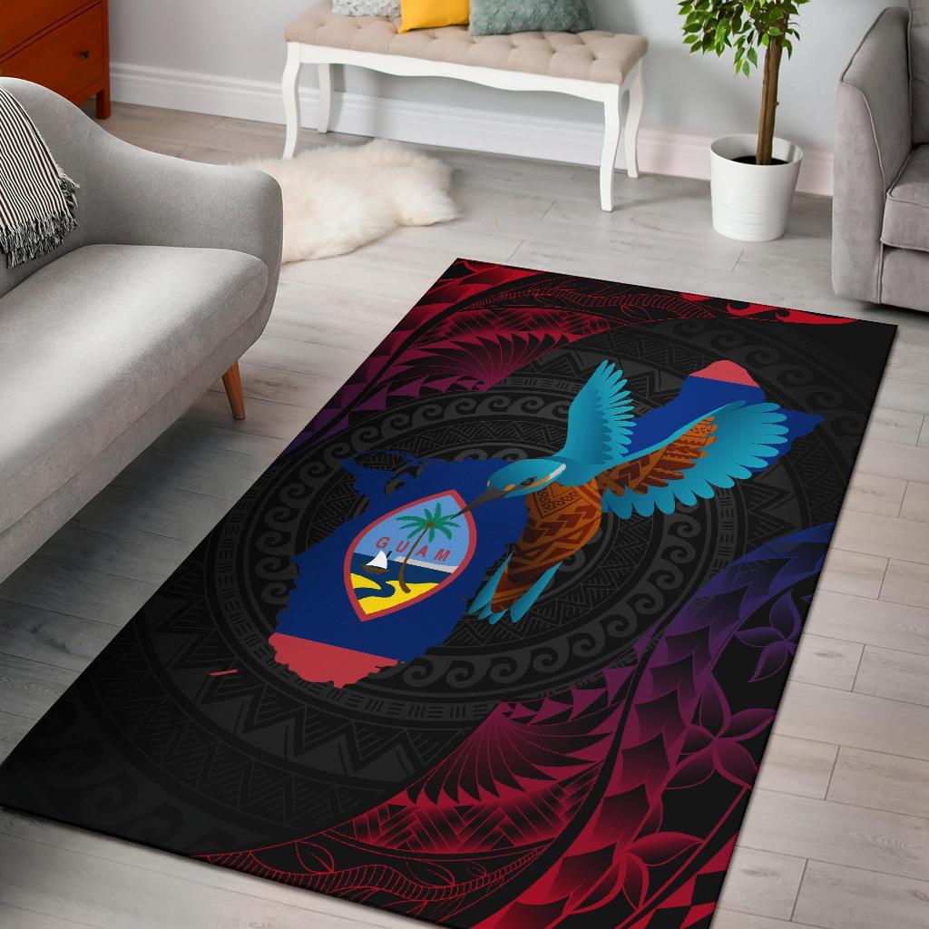 Guam Area Rug - KingFisher Bird With Map Black - Polynesian Pride