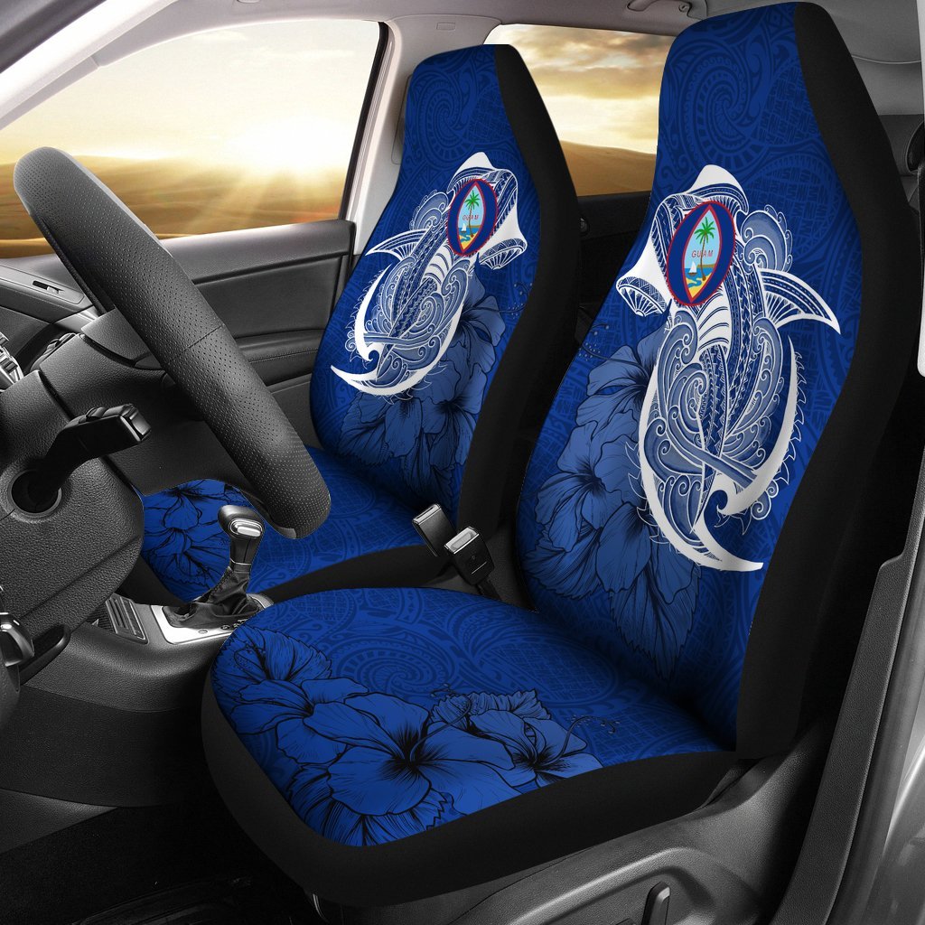 Guam Car Seat Covers Shark Coat Of Arms Universal Fit Black - Polynesian Pride