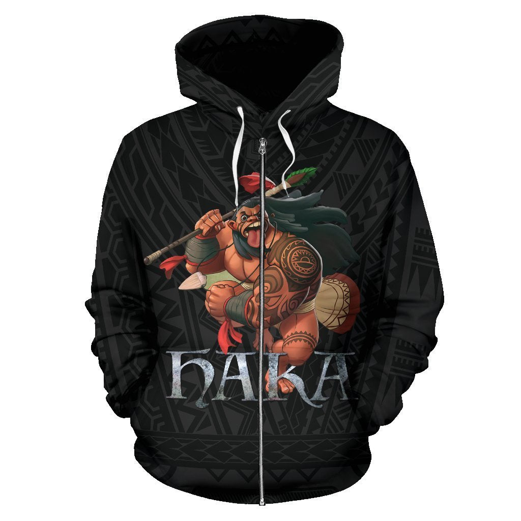 New Zealand Maori Haka Warrior Zip up Hoodie 02 Unisex Black - Polynesian Pride