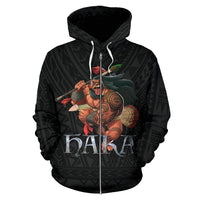 New Zealand Maori Haka Warrior Zip up Hoodie 02 Unisex Black - Polynesian Pride