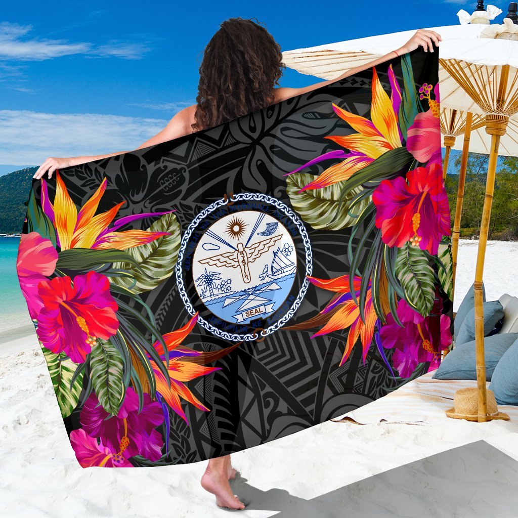 Marshall Islands Sarong - Polynesian Hibiscus Pattern Women One Size Black - Polynesian Pride