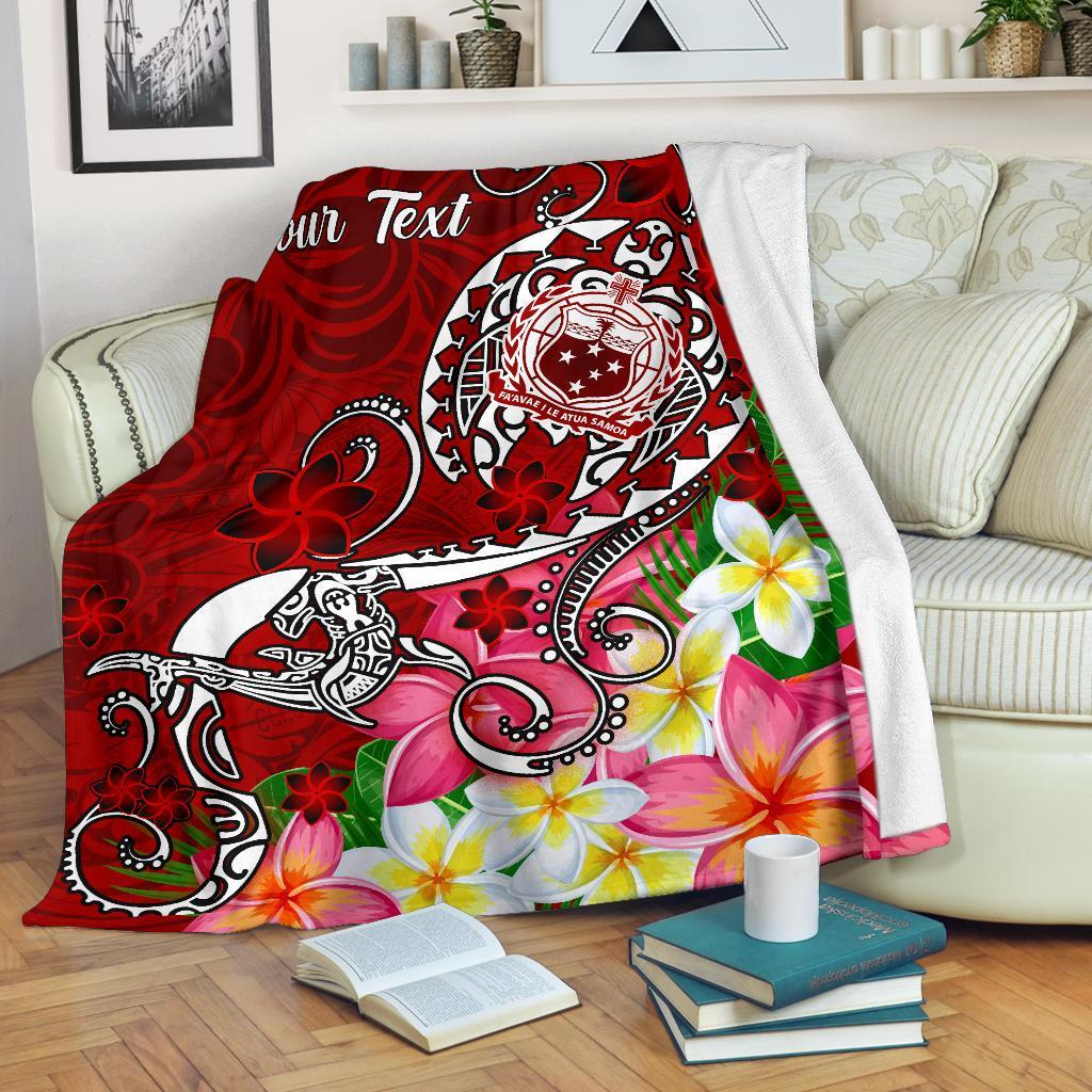 Samoa Custom Personalised Premium Blanket - Turtle Plumeria (Red) White - Polynesian Pride